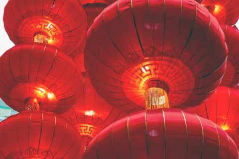 Large chinese lanterns close-up. Stock Photos