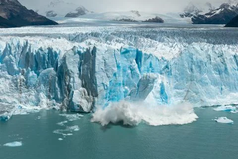Large chunk of ice is breaking off the Perito Moreno Glacier Stock Photos