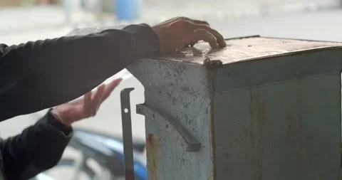 A large chunk of ice was cut with an axe.Close up hand cut ice.A man cut the ice Stock Footage 237503739