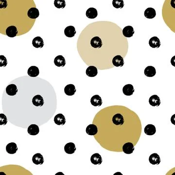 Large circles pattern with black hand drawn ink texture, seamless fabric design Illustrazione stock