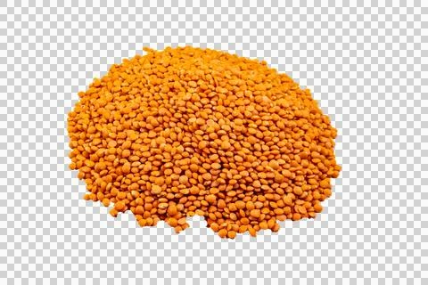 A large, circular heap of dry orange split lentils, isolated against. Stock Photos
