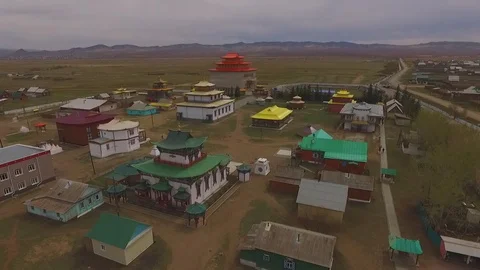 Large circular panorama from the height of the Ivolginsky datsan Stock Footage 103445199