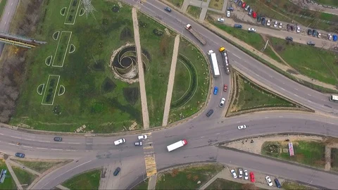 Large circular traffic in the city Stock Footage 128658502