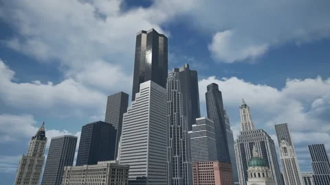 A large city against the background of passing clouds. Business high-rise Stock Footage 255625768