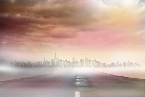 Large city on the horizon Ilustración de archivo