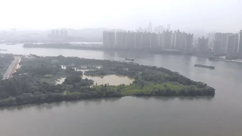 A large city through which a navigable river flows Stock Footage 118035133