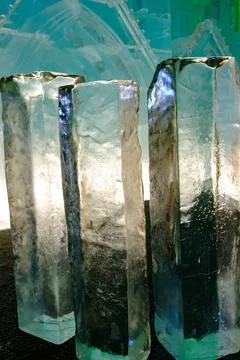 Large clear rectangular blocks of ice with bubbles. A block of clear pure fro Stock Photos