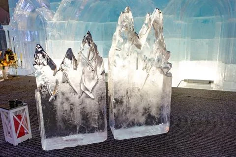 Large clear rectangular blocks of ice with bubbles. A block of clear pure fro Stock Photos