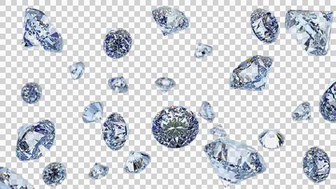 Large Clear shiny falling diamonds isolated on transparent background. png. Stock Illustration