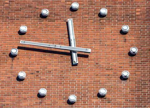 Large Clock on Building Stock Photos