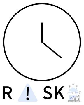 Large clock indicating time next to the word RISK. Warning sign and cloud wit イラスト素材
