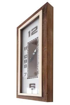 A large clock mounted on a white wall Stock Photos