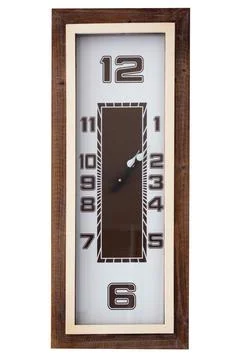 A large clock mounted on a white wall Stock Photos
