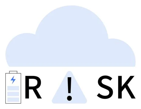 Large cloud icon above letters R and SK with an exclamation mark in triangle  Stock Illustration