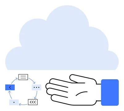 Large cloud, open hand, circular data process diagram. Ideal for cloud comput Stockillustratie