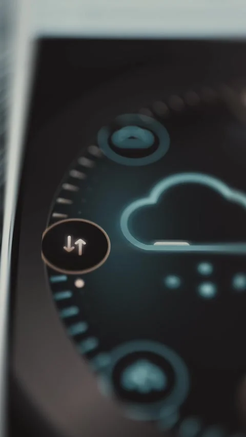 Large cloud outline appears beside a bronze button carrying opposing upload Stock Footage 343376831