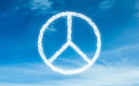 Large cloud peace symbol is forming in high-altitude flat design sky scene, Stock Photos