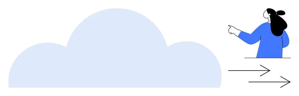 Large cloud with person pointing at it while two arrows move toward the cloud Stock Illustration