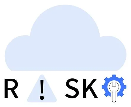 Large cloud shape above text RSK with exclamation mark in warning triangle, b Stock Illustration