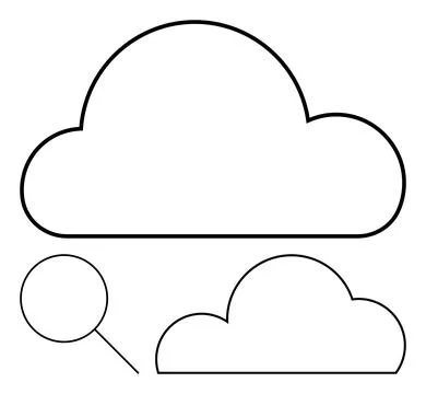 Large cloud shape with magnifying glass examining a smaller cloud elements. I Stock Illustration