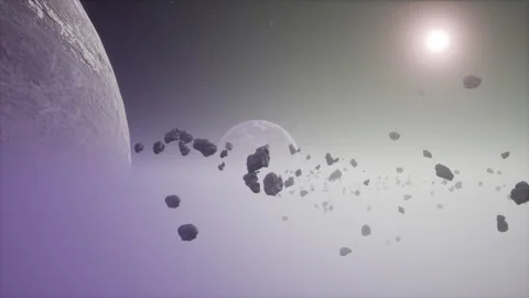 A large cluster of asteroids near an unknown planet Stock Footage 320619492