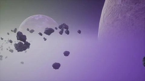 A large cluster of asteroids near an unknown planet Stock Illustration