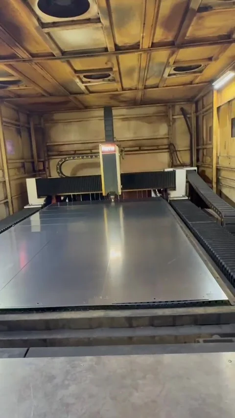 Large CNC Fiber Laser Machine Cutting Sheet Metal Plate Stock Footage 342814497