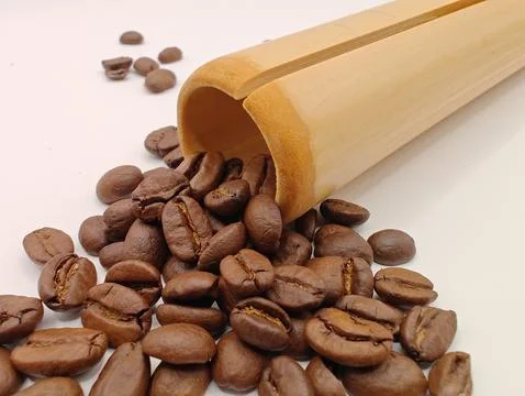 Large coffee beans on a white background macro Stock Photos