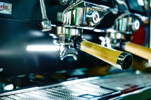 Large coffee machine for making coffee in the bar Stock Photos