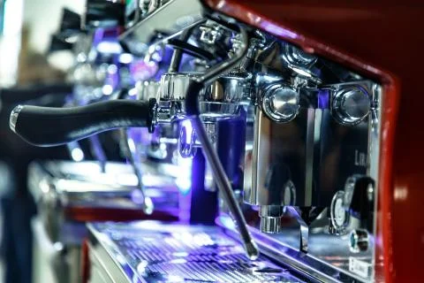 Large coffee machine for making coffee in the bar Stock Photos