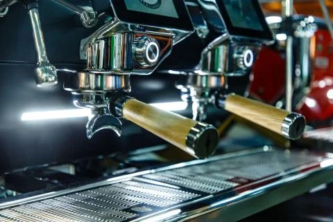 Large coffee machine for making coffee in the bar Stock Photos
