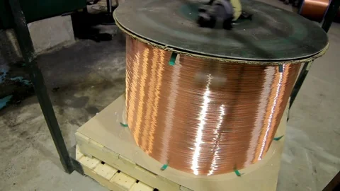 With a large coil take off the copper cable Video stock 76951119