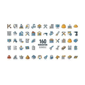 Large collection of 160 construction and building industry flat icons Stock Illustration
