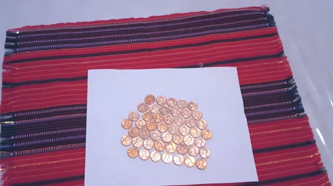 A large   collection  of  ancient coins of 1 cent . 4K Stock Footage 54128435
