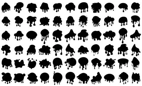 Large collection of black ink splatters, paint drips and liquid blobs. Set of Stock Illustration