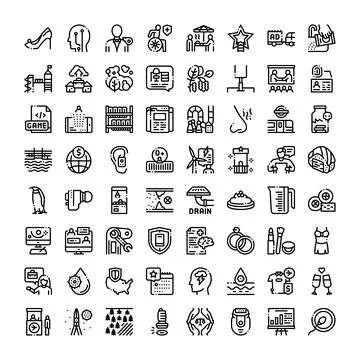 Large collection black outline vector icons set Stock Illustration