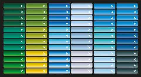 Large collection of bright web buttons with arrow. Combination of all primary Illustration