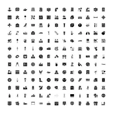 Large collection of business, e commerce, and technology glyph icons Stock Illustration