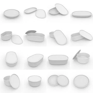 Large collection of cardboard empty round boxes for your design. 3D illustrat Stock Illustration