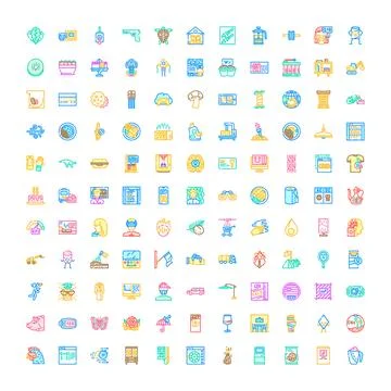 Large collection of colorful linear flat icons Stock Illustration