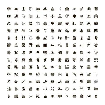Large collection conceptual black flat design icons Stock Illustration