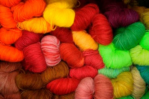 Large collection of different colored wool Stock Photos