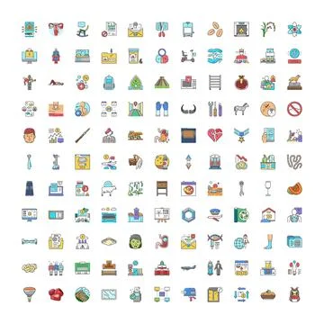 Large collection of diverse activity and object concepts Stock Illustration
