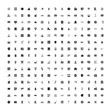 Large collection of diverse black glyph icons 스톡 일러스트