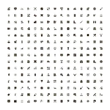 Large collection of diverse flat black icons Stock-Illustration