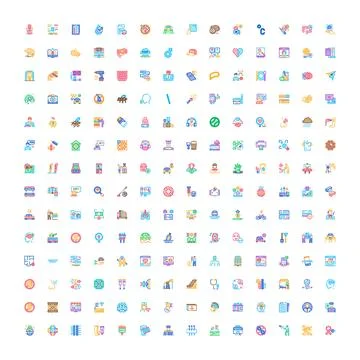 Large collection of diverse flat design icons for business Stock Illustration