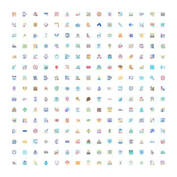 Large collection of diverse flat design gradient icons 库存插图