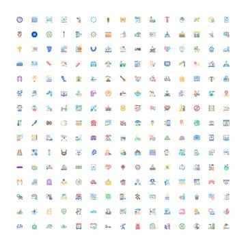 Large collection of diverse flat design vector icons Illustrazione stock