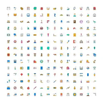 Large collection of diverse flat design icons Stock Illustration