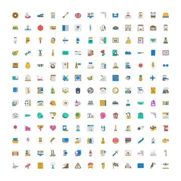 Large collection of diverse flat design outline icons Illustrazione stock